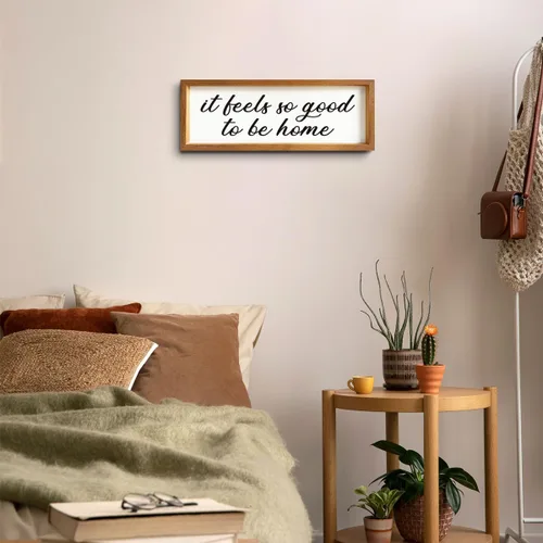 Vista 6 de Marco de fotos de madera con texto en inglés "It Feels so Good to Be Home", para decoración del hogar, arte rústico para pared, crea un ambiente