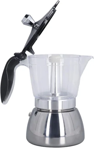 Vista 3 de Omabeta Cafetera para estufa, cafetera de 6 tazas de acero inoxidable con cuerpo visible transparente, para café cubano, capuchino latte