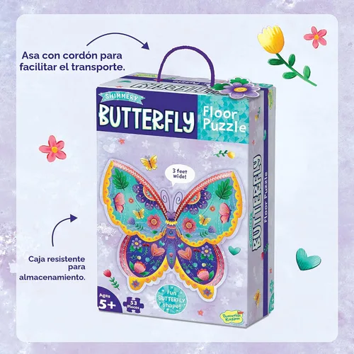 Vista 5 de Peaceable Kingdom Rompecabezas de piso de mariposa jumbo de 53 piezas, rompecabezas grande de regalo para niños pequeños y niños a partir de 5 años