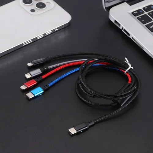 Vista 7 de Cable de carga múltiple, USB C a 4 en 1 de nailon trenzado dual Lightning/tipo C/Micro Port Cable de carga rápida para iPhone 17, 16, 15, 14, 13 Pro