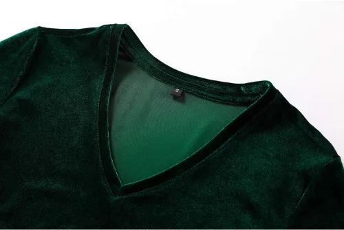 Vista 2 de Camiseta de terciopelo elástico para mujer, para gimnasio, correr, cuello en V