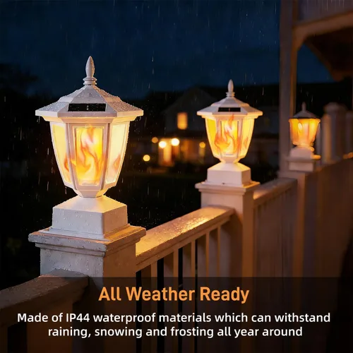 Vista 3 de Dynaming Paquete de 2 luces solares para postes de llama para exteriores, lámparas alimentadas por energía solar, luces LED de llama parpadeante