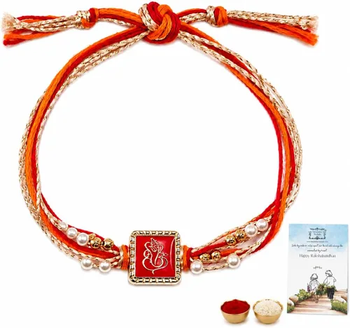 Vista 21 de Rakhi adulto Rakhi para hermano: Rakhi para Bhaiya: combo de mauli Rakhi hecho a mano con tarjeta de felicitación y Roli Chawal: Rakshabandhan