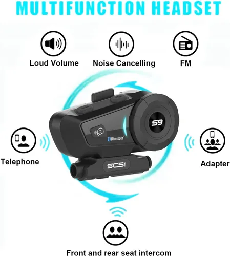 Vista 5 de S-9 - Auriculares Bluetooth para casco de motocicleta de 6,561.7 ft, 6 intercomunicadores, auriculares Bluetooth para motocicleta con cancelación