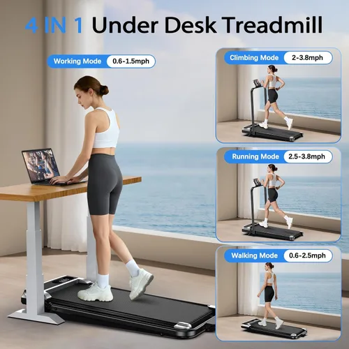 Vista 3 de Caminadora para el hogar - 3.0HP Tread Mills con 9% de inclinación, almohadilla compacta para correr, plegable, para espacios pequeños, debajo