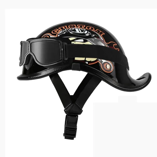 Vista 22 de Medio casco de motocicleta vintage, aprobado por el DOT, para adultos, casco convertible vintage para scooters, ciclomotores, cascos de motocicleta