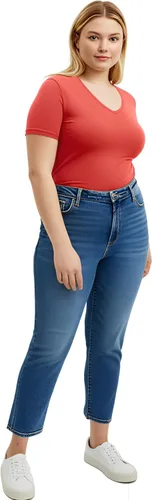 Vista 6 de Emmalise Camiseta de manga corta para mujer, cuello en V, tallas junior y plus