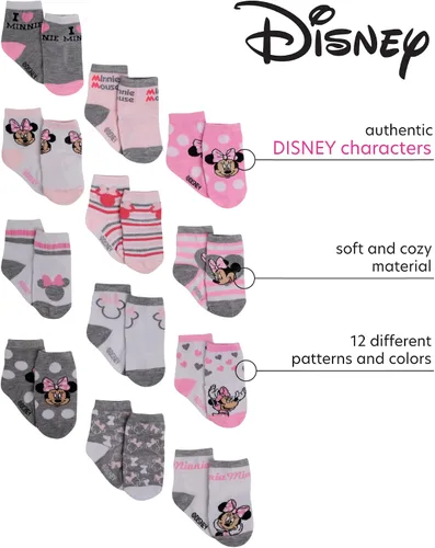 Vista 2 de Disney Baby Girls' Socks - 12 Pack Minnie Mouse, Daisy, Princess Socks (NewbornInfant)