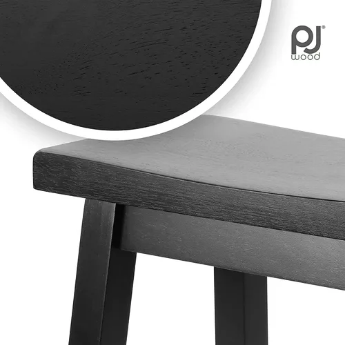 Vista 5 de PJ Wood Taburete de cocina con asiento de silla de montar de 24 pulgadas con placa de pie - negro