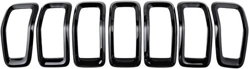 Vista 14 de Juego de 7 piezas de insertos de parrilla delantera negra estilo malla de panal compatible con Jeep Cherokee 2014-2018 Malla negra mate + ribete