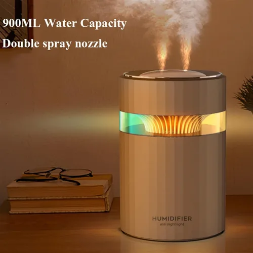 Vista 2 de Humidificador de doble boquilla humidificador de aire USB 900ML capacidad de agua Cool Mist Maker Fogger con luz nocturna colorida Humidificador Rosa
