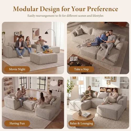 Vista 6 de Vesgantti 106" Boneless Couch with Chaise, U Shaped Deep Seat Comfy Cloud Modular Sofa Chenille Memory Foam Sectional Couches for Living Room