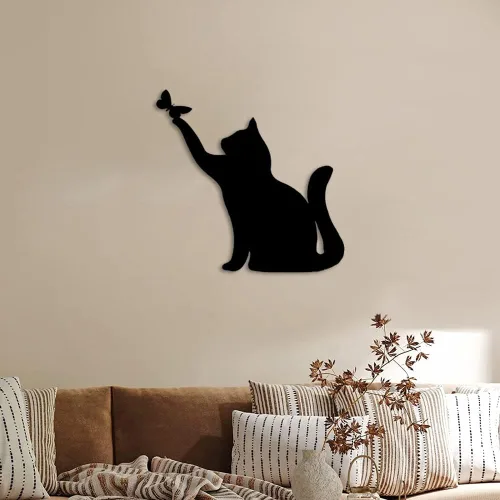Vista 6 de JILIP Letrero de arte de silueta de gato de metal, escultura de pared colgante negra, placa de decoración de pared de animales de metal, decoración