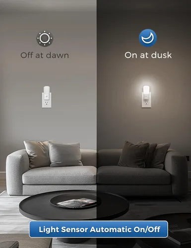 Vista 2 de LOHAS-LED Paquete de 4 luces LED de noche regulables, enchufe con sensor de atardecer a amanecer, blanco, plástico, estilo moderno, brillo de 80