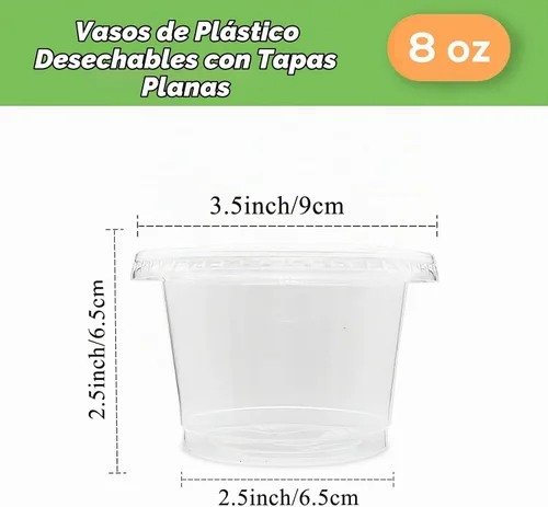 Vista 2 de Qyyiguf Paquete de 100 Vasos de Plástico Desechables de 8 OZ con Tapas Planas, Vasos Transparentes para Postre Recipientes de Plástico, Mini