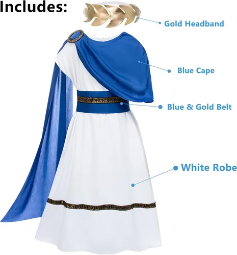 Vista 4 de Disfraz griego de Toga para niños, Grecia antigua, mitos, filósofo, Roma, nobleza, cosplay Azul