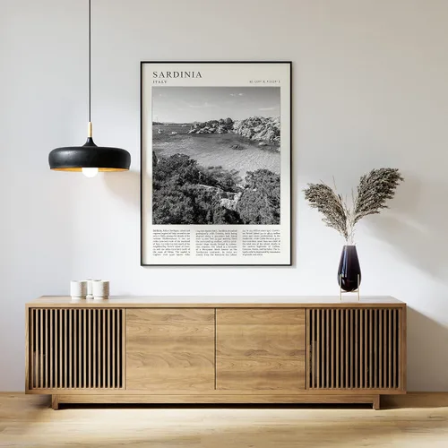Vista 2 de Arte de pared de Cerdeña, impresión de pared de Cerdeña, arte de pared de Italia, arte de viaje vintage, arte de viaje en blanco y negro, viajes