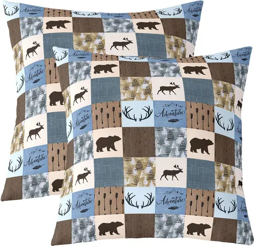Vista 9 de Erosebridal Juego de 2 fundas de almohada occidentales de 16 x 16 pulgadas, fundas de almohada cuadradas decorativas de cuadrícula marrón retro