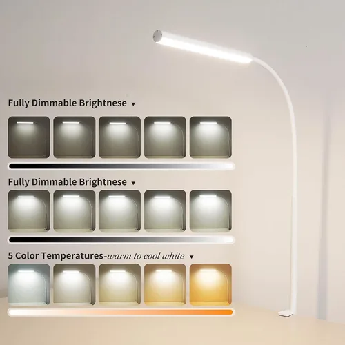 Vista 2 de Lámpara de escritorio LED FAPEMIH para oficina y hogar, luz de escritorio ajustable y flexible para el cuidado de los ojos con 5 modos y 10 ajustes