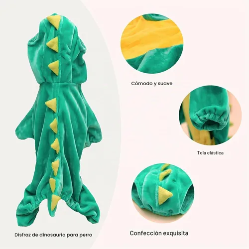 Vista 2 de Hotumn Disfraz de dinosaurio para perro, disfraz de Halloween con capucha de dinosaurio para perros pequeños (XS, verde)