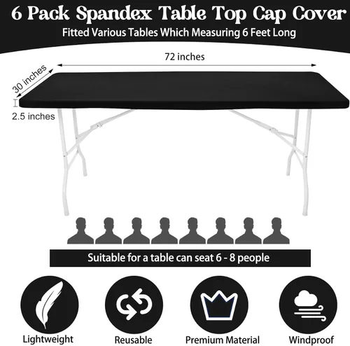 Vista 2 de Paquete de 6 manteles rectangulares de elastano para mesas rectangulares de 6 pies, mantel elástico ajustable lavable con borde elástico