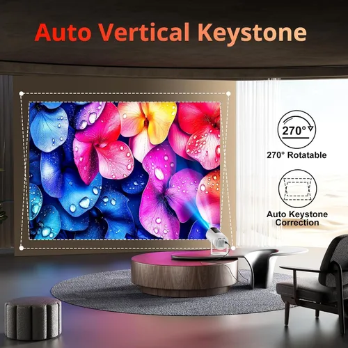 Vista 3 de [Auto Keystone] Mini proyector con WIFI y Bluetooth, proyector de película portátil pericat con rotación de 210°, proyector de cine en casa 4K 1080P