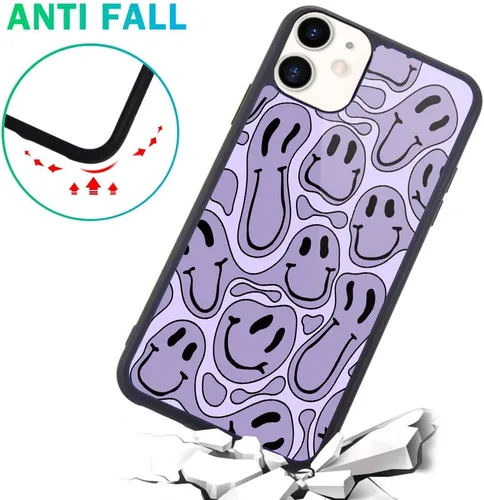 Vista 5 de Funda compatible con iPhone 11, cara divertida morada, cubierta trasera dura con bonito diseño de patrón trippy, funda de TPU suave para niñas