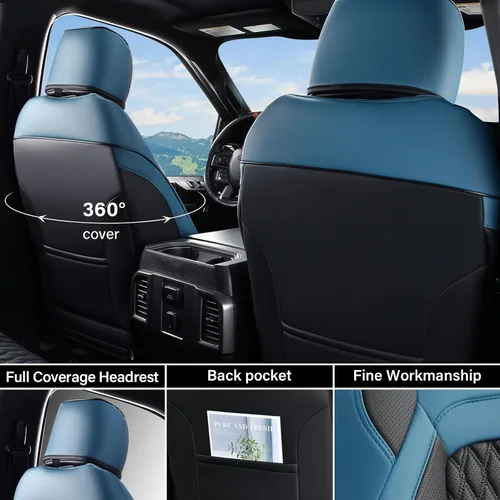 Vista 12 de Coverado Juego completo de fundas de asiento de ajuste personalizado para Chevy Silverado/GMC Sierra 2014-2018 1500, 2015-2019 2500HD 3500HD Negro