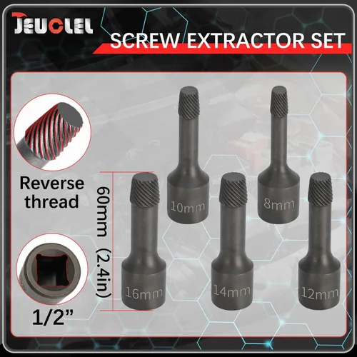 Vista 2 de Juego de 5 extractores de cuña de impacto de 1/2 pulgada, extractor de pernos 8mm, 10mm, 12mm, 14mm, 16mm Socket, Easy Out Bolt Remover Kit