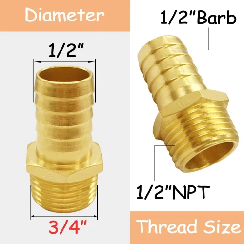 Vista 2 de Uenede 6 accesorios de púas de manguera de latón de 1/2 pulgada NPT macho a 1/2 pulgadas, conector adaptador de púas incluye 6 abrazaderas de acero