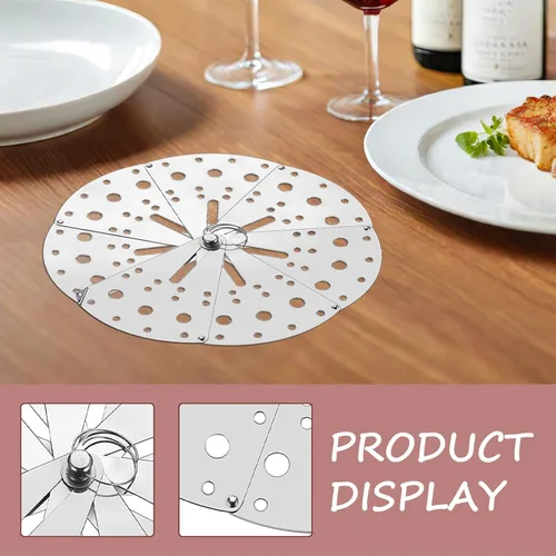 Vista 9 de Cabilock Tapa de acero inoxidable para hervir sobre la tapa multifuncional para olla cocina cubierta antiderrames plegable fácil de limpiar