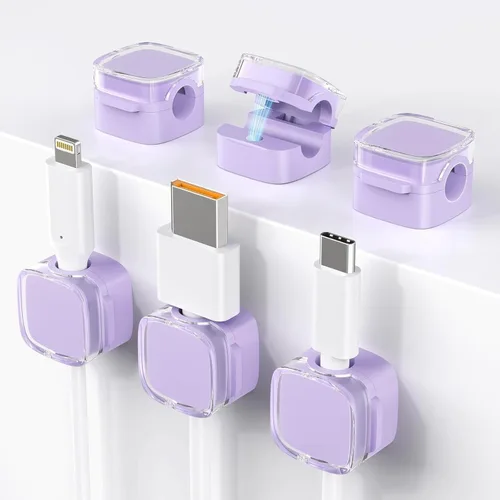 Vista 8 de Paquete de 6 clips magnéticos para cables, soporte organizador de cables, organizador de cables de escritorio con adhesivo fuerte, organizador