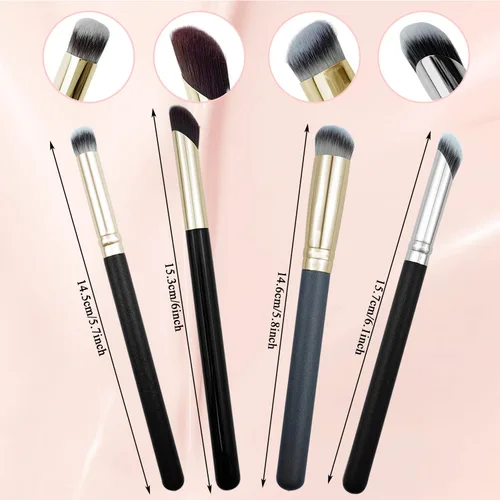 Vista 2 de 4 brochas correctoras para debajo de los ojos, cepillo profesional de base para mezclar líquidos o polvos cosméticos en ángulo