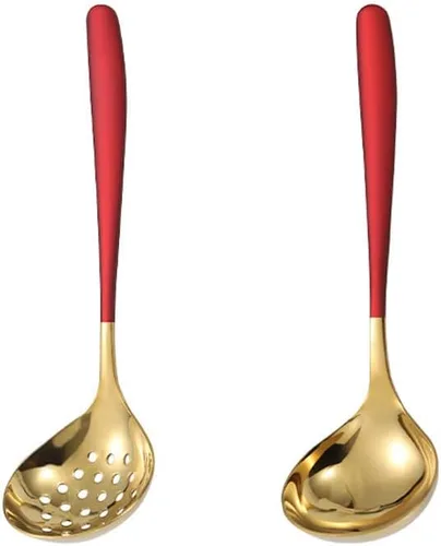 Vista 3 de Colador de cucharón de sopa de oro negro con ranura para cucharas Negro/Oro