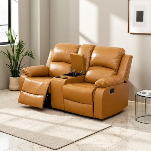 Vista 18 de Conjunto de sofá para sala de Estar, sillón reclinable de cuero transpirable, sofá de 3 plazas para cine en casa con portavasos para apartamento