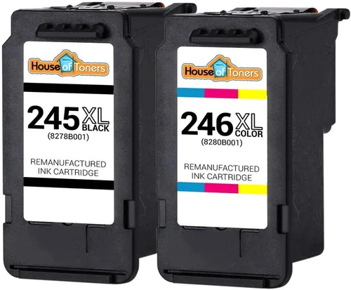 Vista 2 de Houseoftoners Paquete de 2 cartuchos de tinta remanufacturados de alto rendimiento de repuesto para Canon PG-245XL Negro y CL-246XL Color Pixma