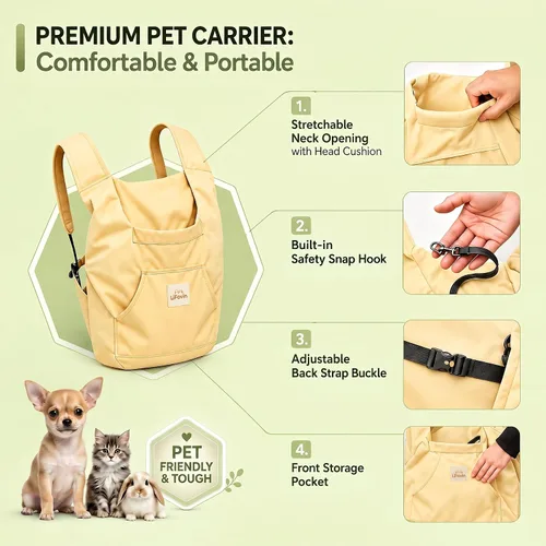 Vista 7 de Transportador para perros pequeños, cachorros y gatitos, hasta 8 libras Diseño manos libres, estilo de transporte frontal, estilo de transporte