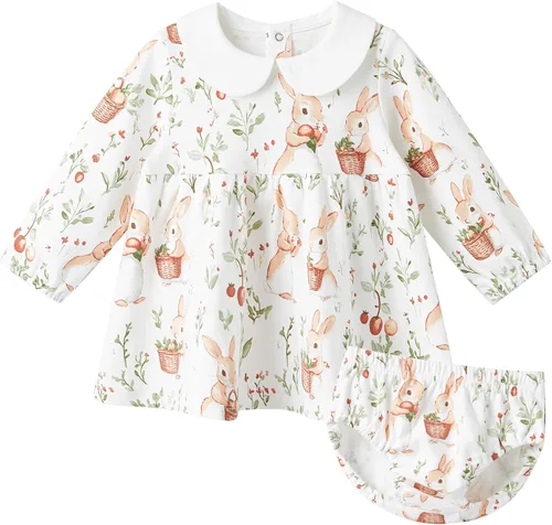 Vista 19 de pureborn Conjunto de vestido para niñas de 0 a 24 meses Estampados Florales Allover