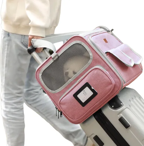 Vista 10 de Transportadores de gatos azul suave para perros, aprobado por aerolíneas, bolsa expandible para cachorros, lados blandos, expandido, bolsa de viaje