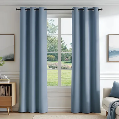Vista 43 de FMFUNCTEX - Cortinas 100% opacas color beige de 40 x 63 pulgadas para dormitorio, 2 paneles Black out Drapes, Thermal Insulated Noise Reducing