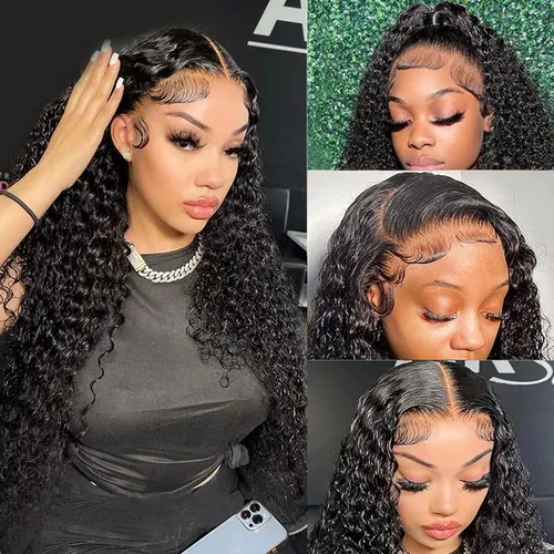 Vista 9 de Pelucas de encaje frontal sin pegamento con onda de agua para mujer, cabello humano 180 de densidad, cabello virgen brasileño sin procesar