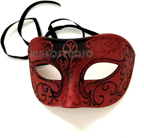 Vista 2 de MasqStudio Par de máscaras rojas para baile de máscaras, cosplay, baile de graduación, fiesta de cumpleaños o decoración