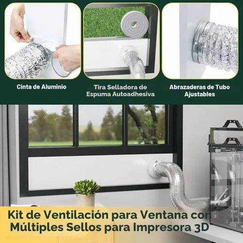 Vista 5 de Kit de ventilación para ventana Flehomo para manguera de 3" y 4" de diámetro, incluye cubierta de ventilación con solapas autocerrables, kit