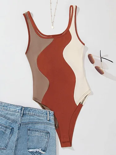 Vista 5 de Verdusa Body ajustado sin mangas con cuello redondo y bloques de color para mujer