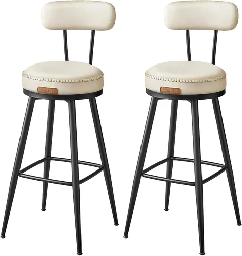 Vista 16 de VASAGLE EKHO Collection - Juego de 2 taburetes de bar, taburetes de bar giratorios de altura de mostrador con respaldo, cuero sintético con marrón