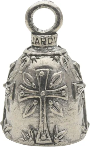 Vista 19 de Guardian Bell Campana religiosa de buena suerte con llavero y bolsa de regalo de terciopelo negro Campana de motocicleta Peltre sin plomo