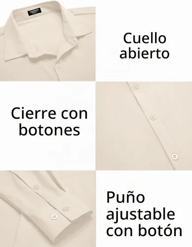 Vista 5 de COOFANDY Camisas de vestir ajustadas para hombre, sin arrugas, manga larga, casuales, con botones Beige
