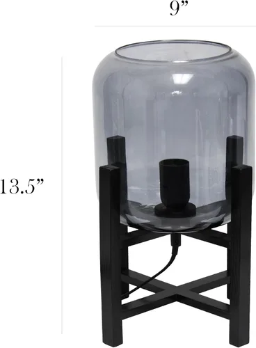 Vista 3 de Simple Designs LT1068-SMK Lámpara de mesa cilíndrica de vidrio montada en madera, negro/humo (paquete de 4)