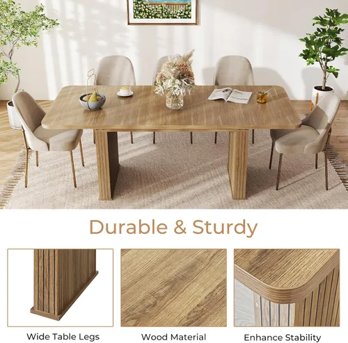 Vista 7 de Zevemomo Mesa de Comedor Expandible de 63"-78.7", Mesa de Cocina Estilo Granja para 6-10 Personas, Mesa de Comedor Rectangular Extensible, con Riel