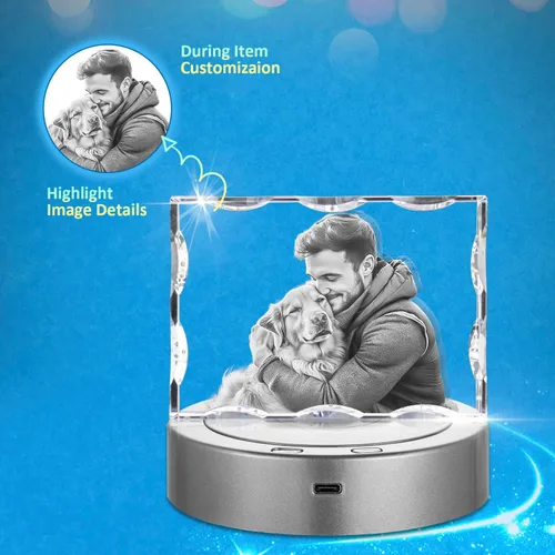 Vista 2 de HAN'S LASER Foto de cristal 3D personalizada, rectangular dentada, para el día de San Valentín, aniversario, cumpleaños, regalos para parejas